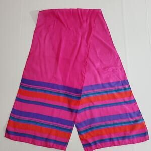 Vintage Silk Scarf PINK COLORFUL STRIPES Delicate Sheer Long Rectangle 51x11